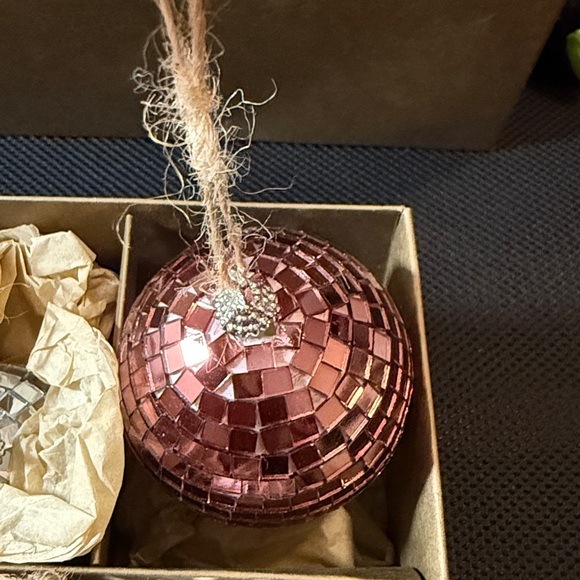 Crate&Barrel Rosy Red, Silver, Pink Disco Ball Ornaments Set 12 - Picture 10 of 14